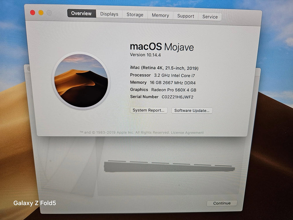 APPLE IMAC 2019 21.5 4K CORE I7 16GB 512SSD