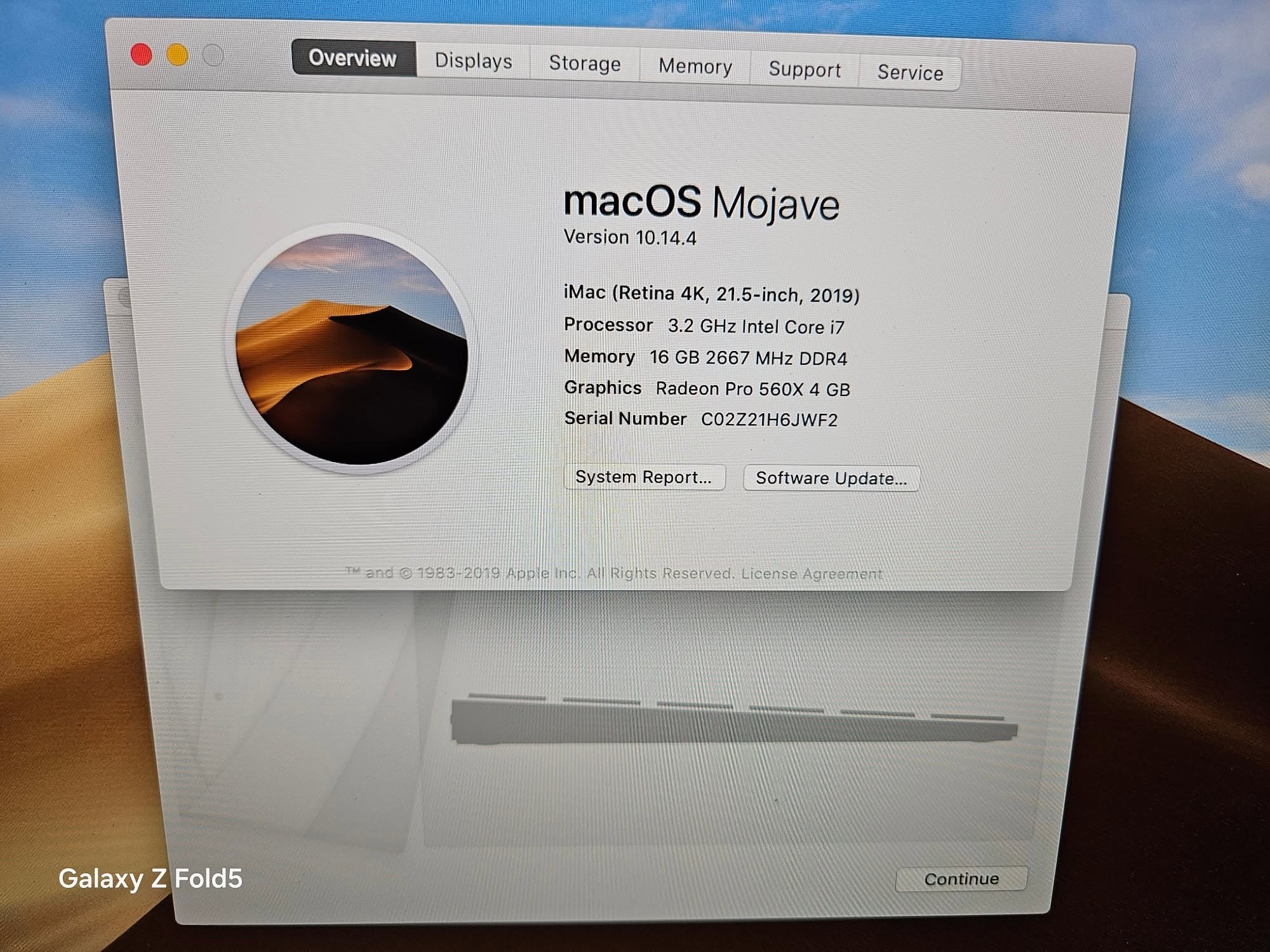 APPLE IMAC 2019 21.5 4K CORE I7 16GB 512SSD